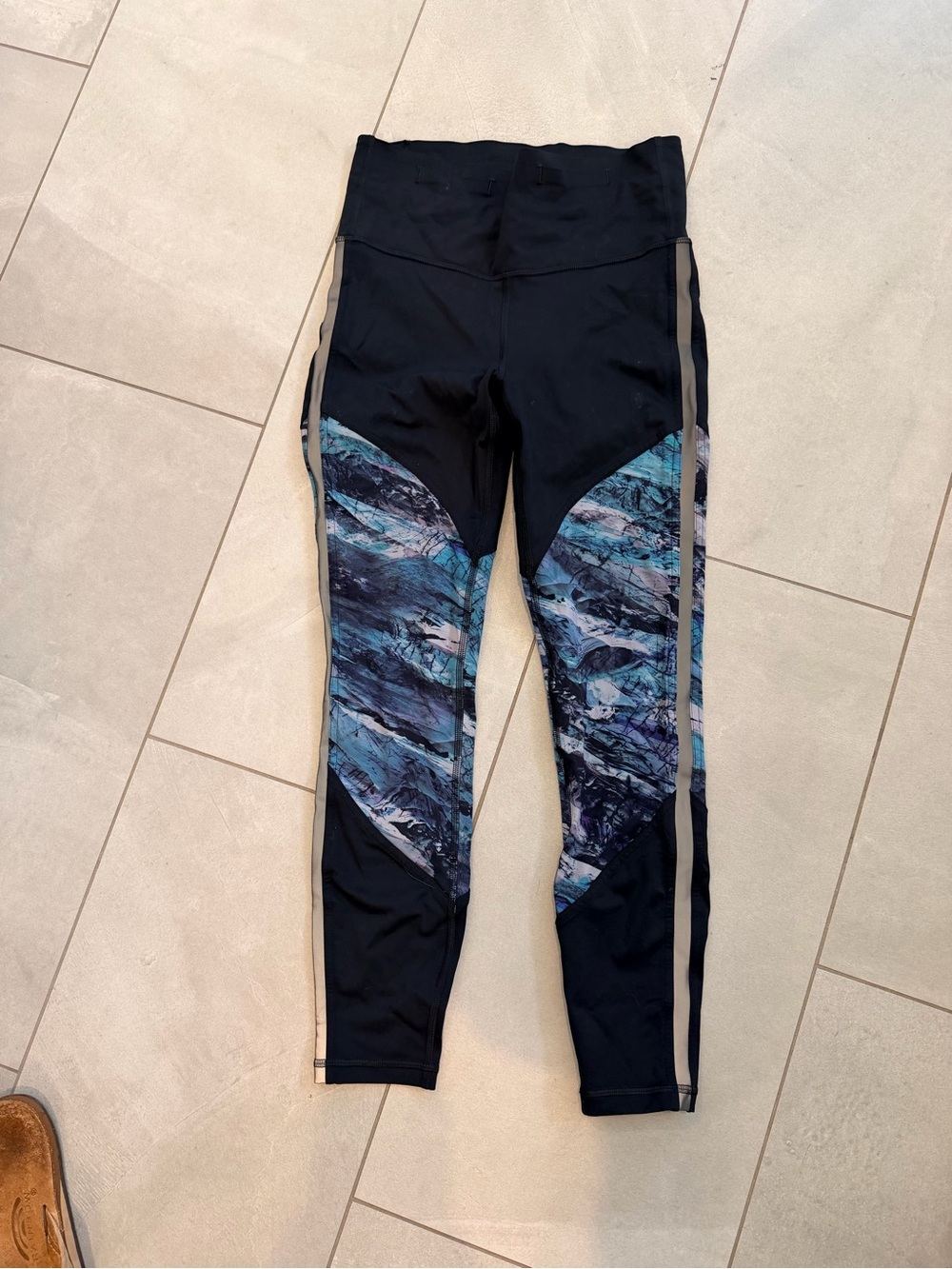 lululemon athletica Black Leggings with Blue Marble Panels